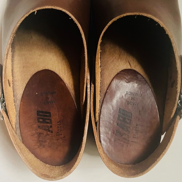 Bosabo Size 7 Brown Leather Wood Sole Clogs - Picture 12 of 16